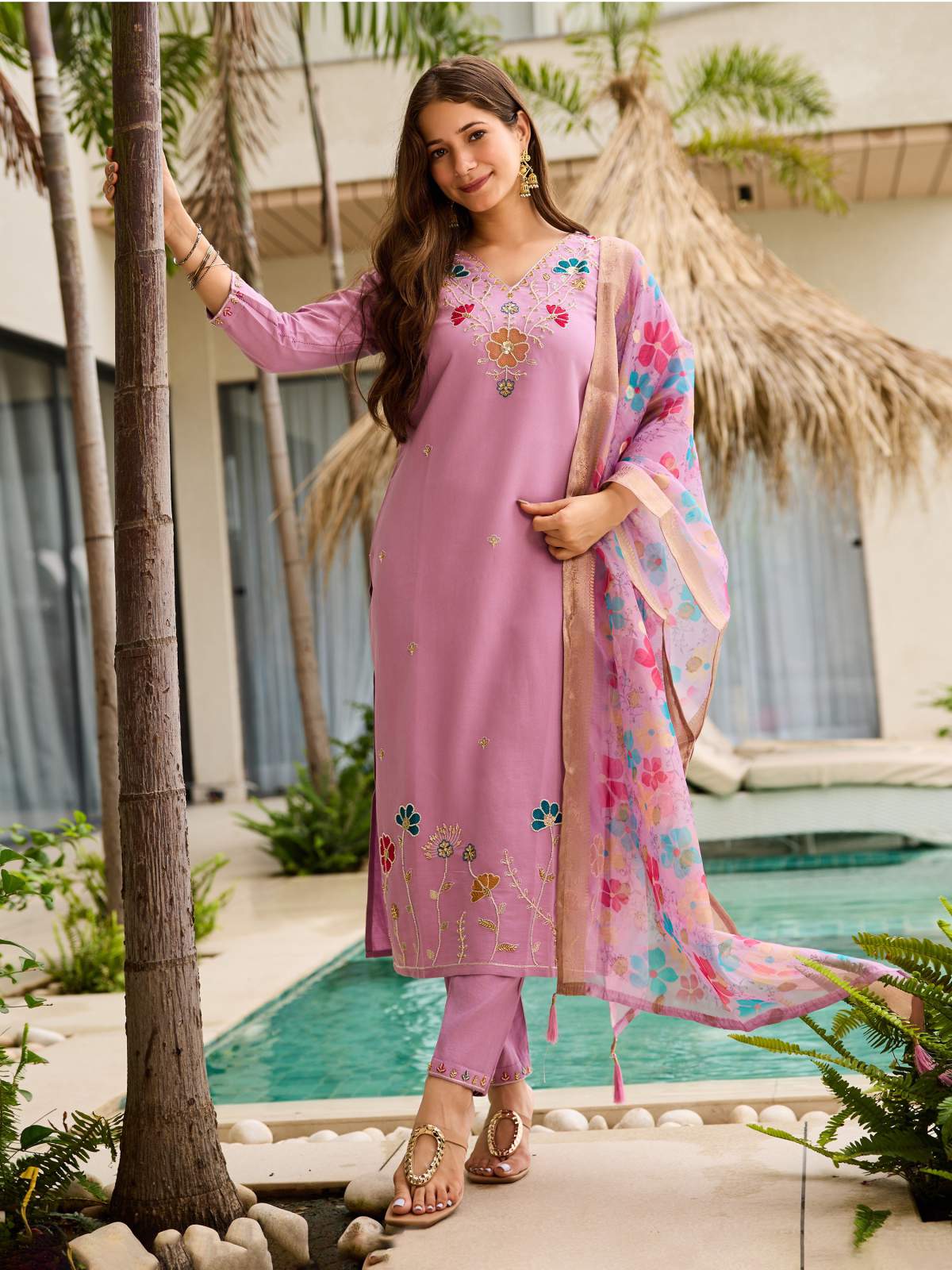Embroidared Beads Viscose Gadhwal Kurta Set