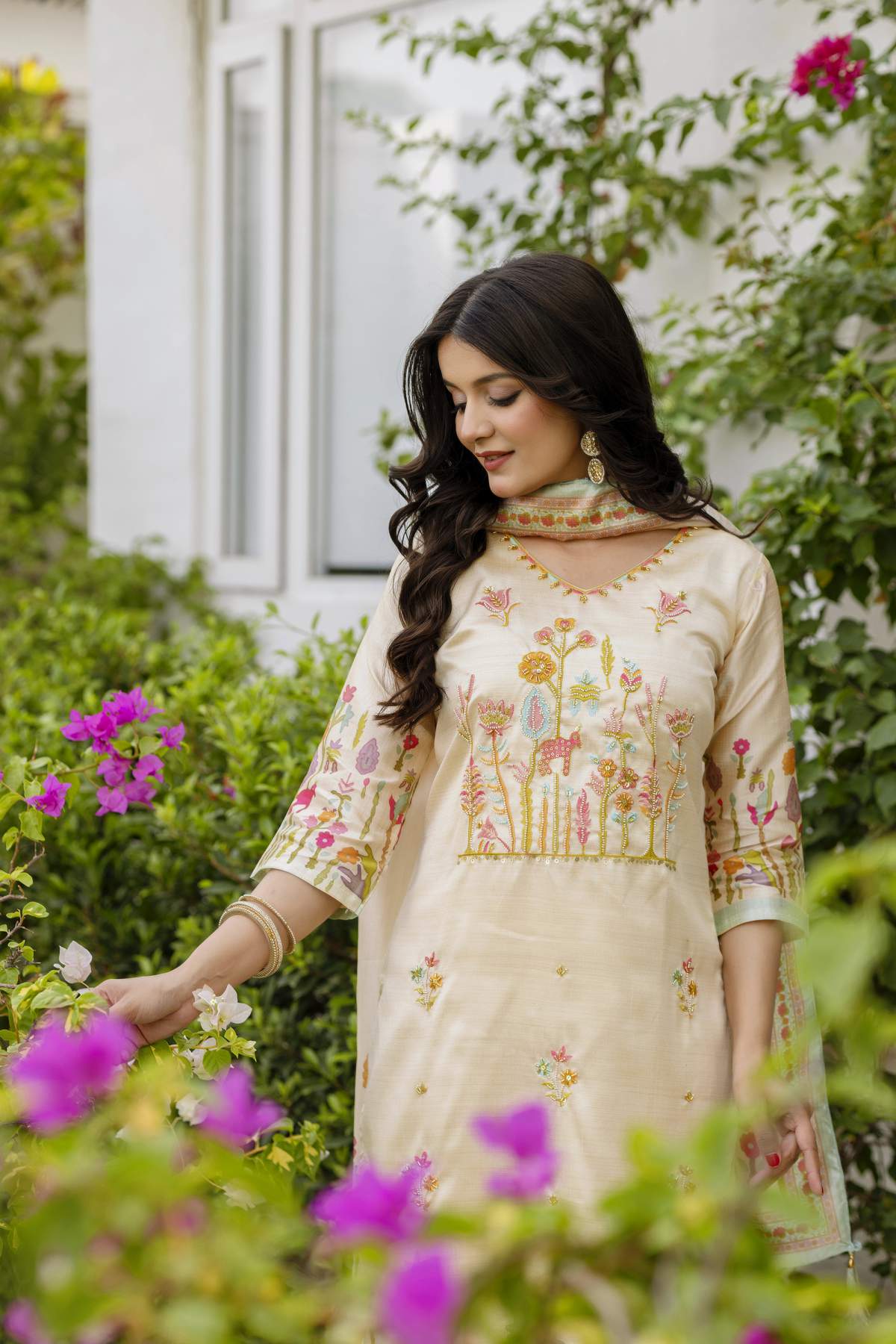 Embroidared Beads Viscose Assam Silk Kurta Set