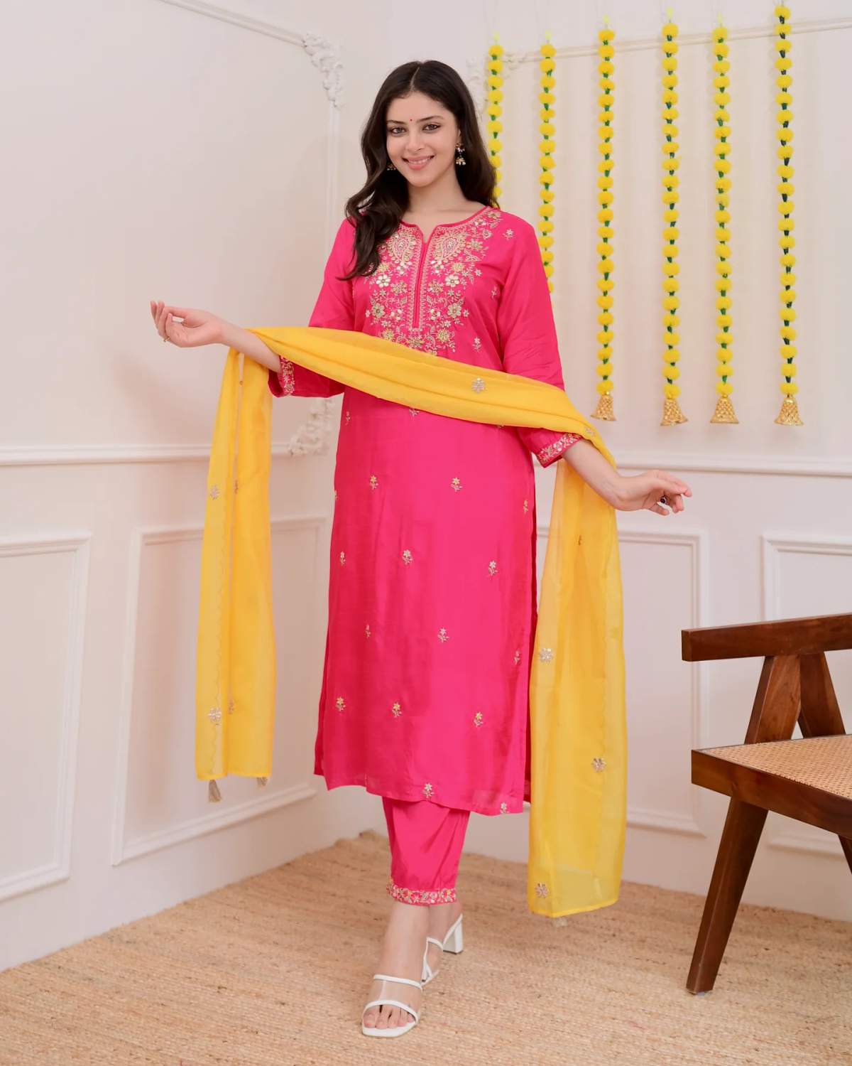 Embroidared Chanderi Kurta Set