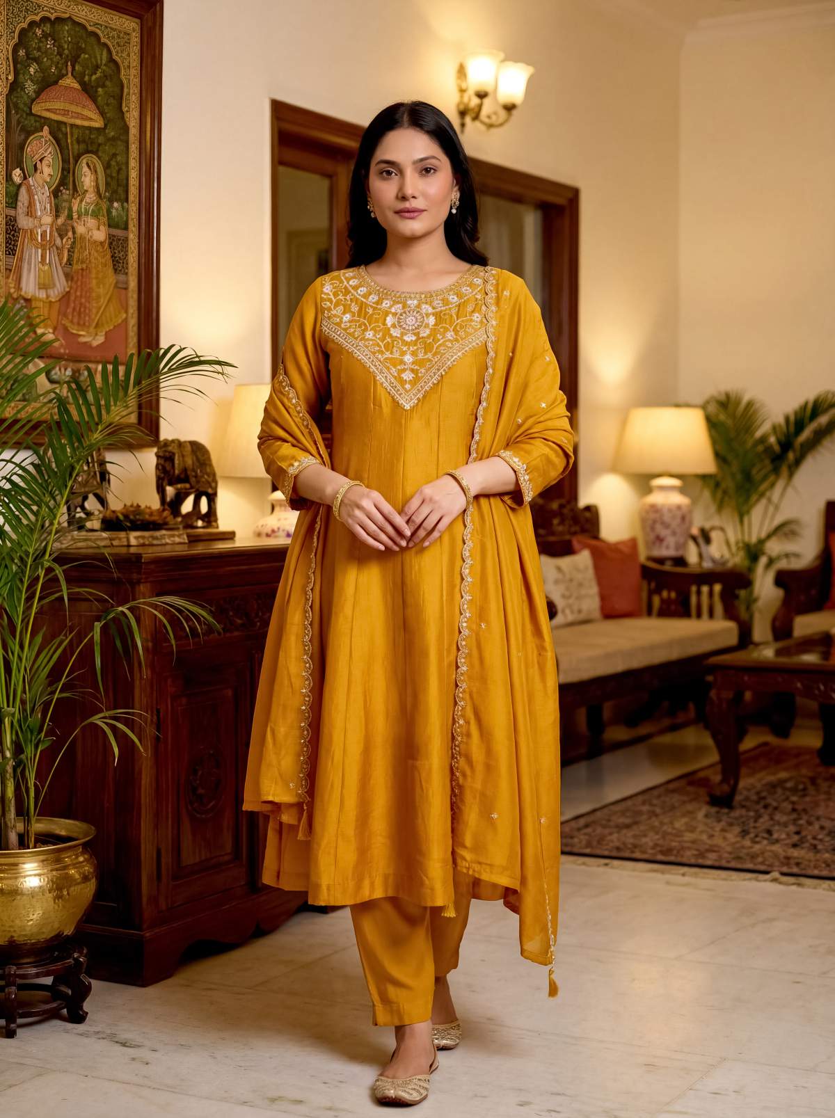 Embroidared Vichitra Silk Kurta Set