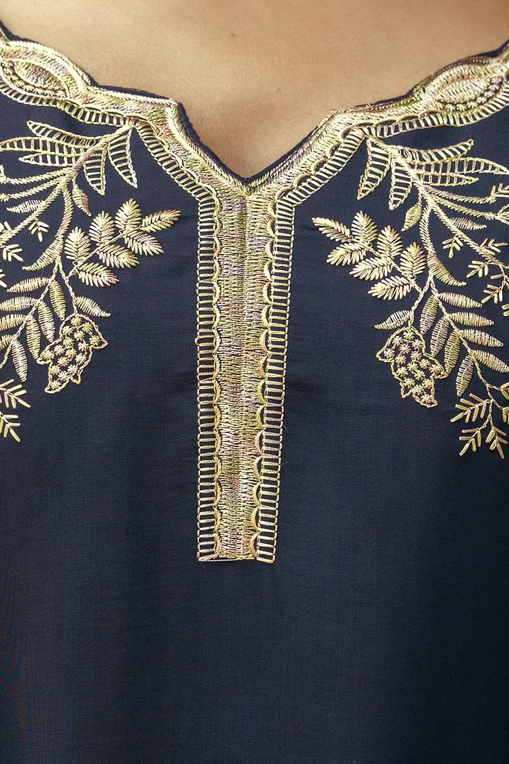Embroidared Beads Viscose Chanderi Kurta Set