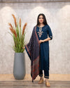 Hand Printed With Embroidery Chanderi Silk Kurta Set