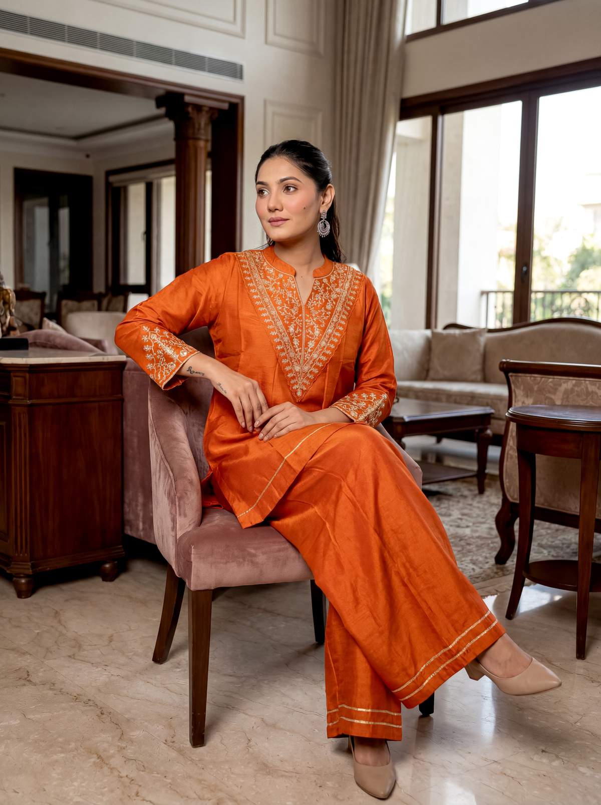 Embroidared Cp Vichitra Silk Kurta Set