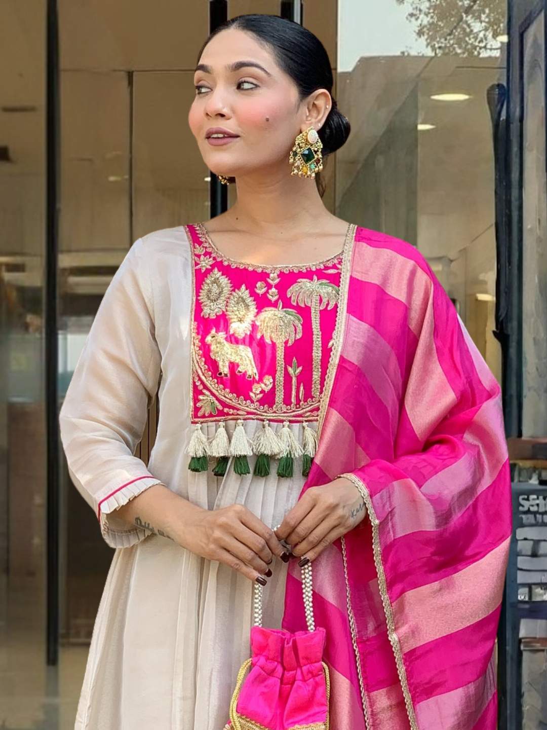 Pink Embroidared Silk Kurta Set