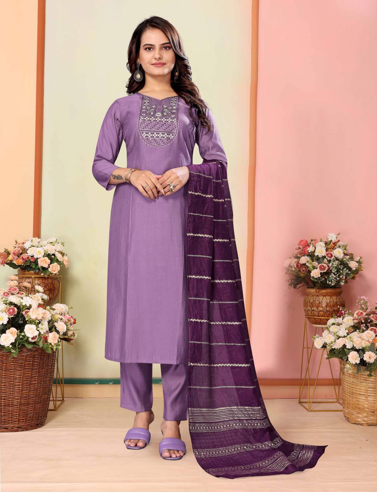 Heavy Embroidered Silk Kurta Set