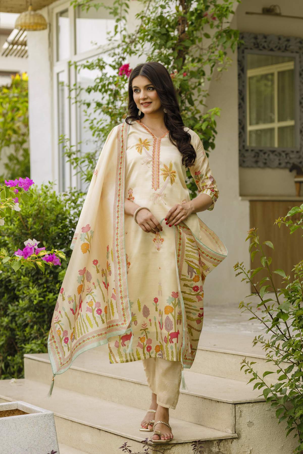 Embroidared Beads Viscose Assam Silk Kurta Set