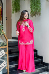 Orange Embroidared Natural Crepe (top Lebgth-31) Kurta Set