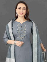 Embroidery & Mirror Work Cottan Blend Kurta Set