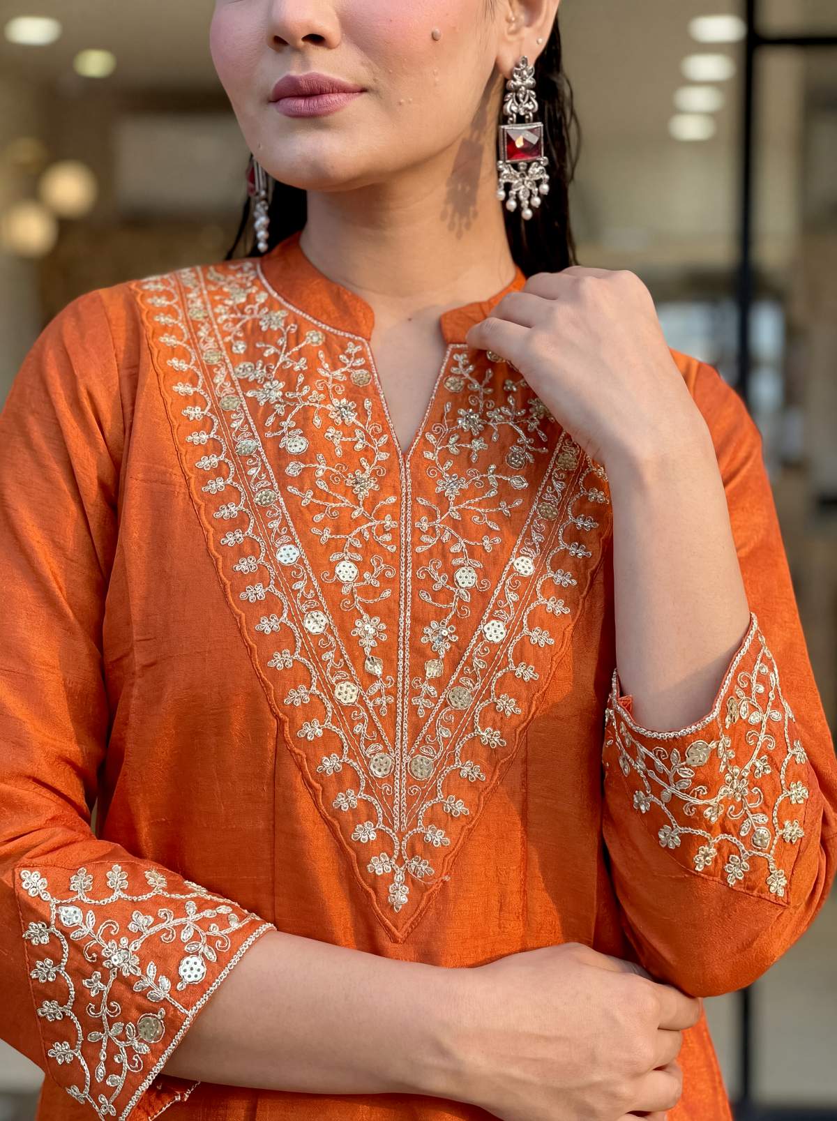 Embroidared Cp Vichitra Silk Kurta Set