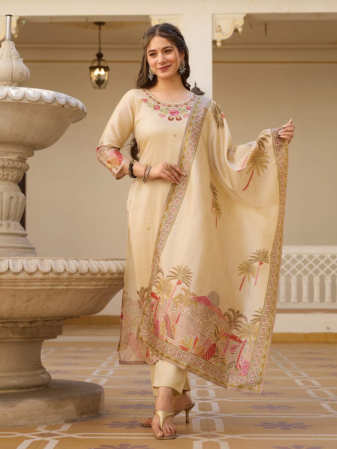 Embroidared Beads Viscose Assam Silk Kurta Set