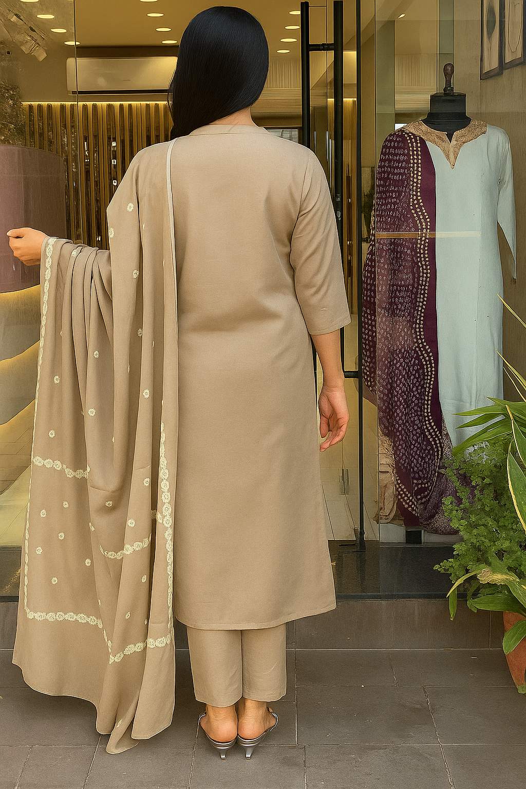 Cream Embroidared Cottan Kurta Set