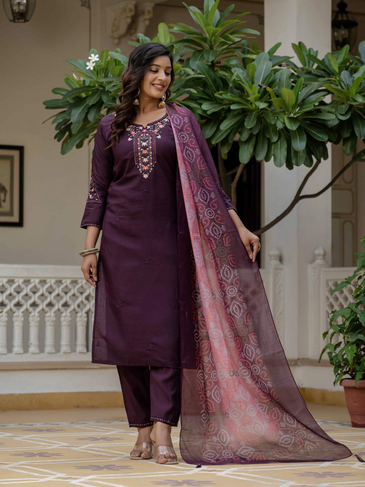 Embroidery Roman Silk With Cotton Lining Kurta Set