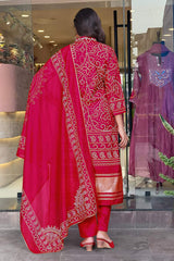 Navy Hand Printed With Embroidery Viscose Silk Kurta Set