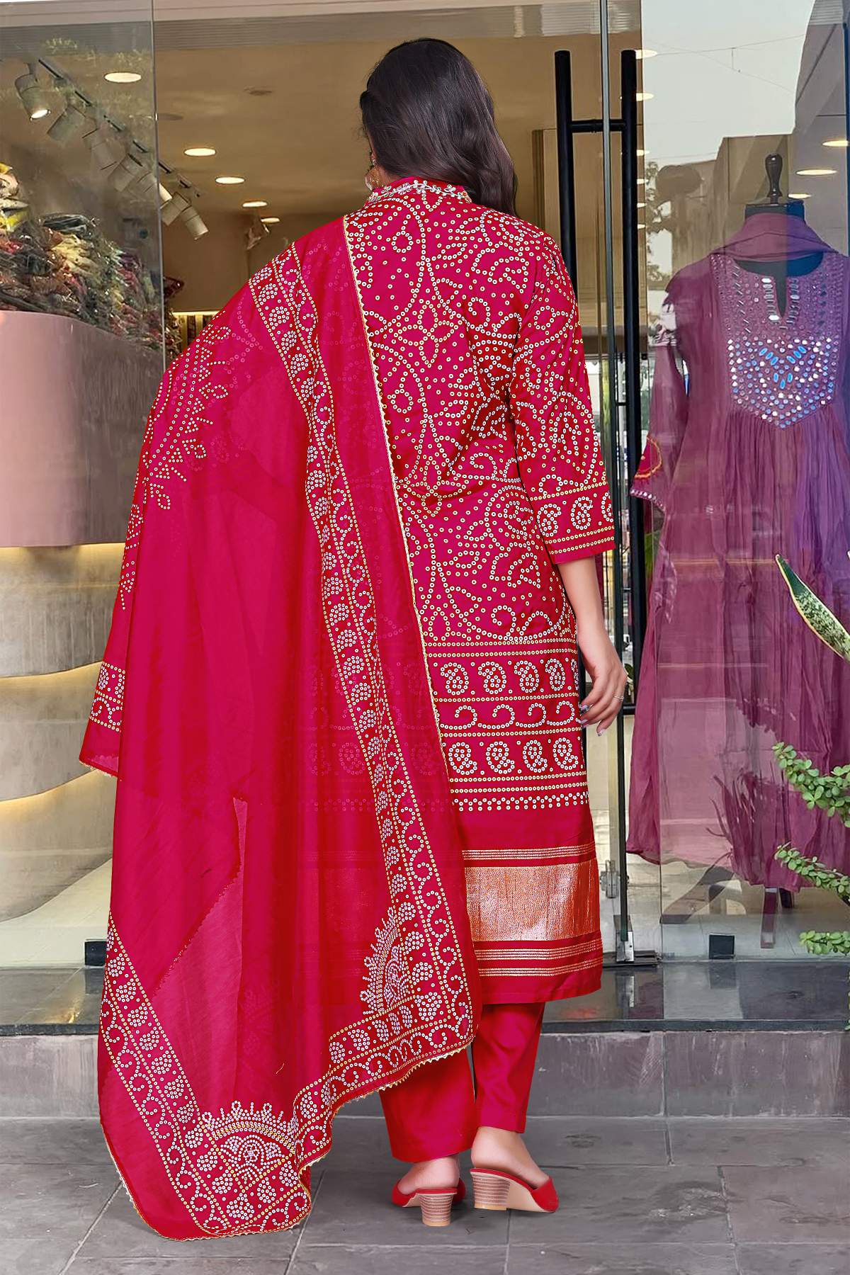 Navy Hand Printed With Embroidery Viscose Silk Kurta Set