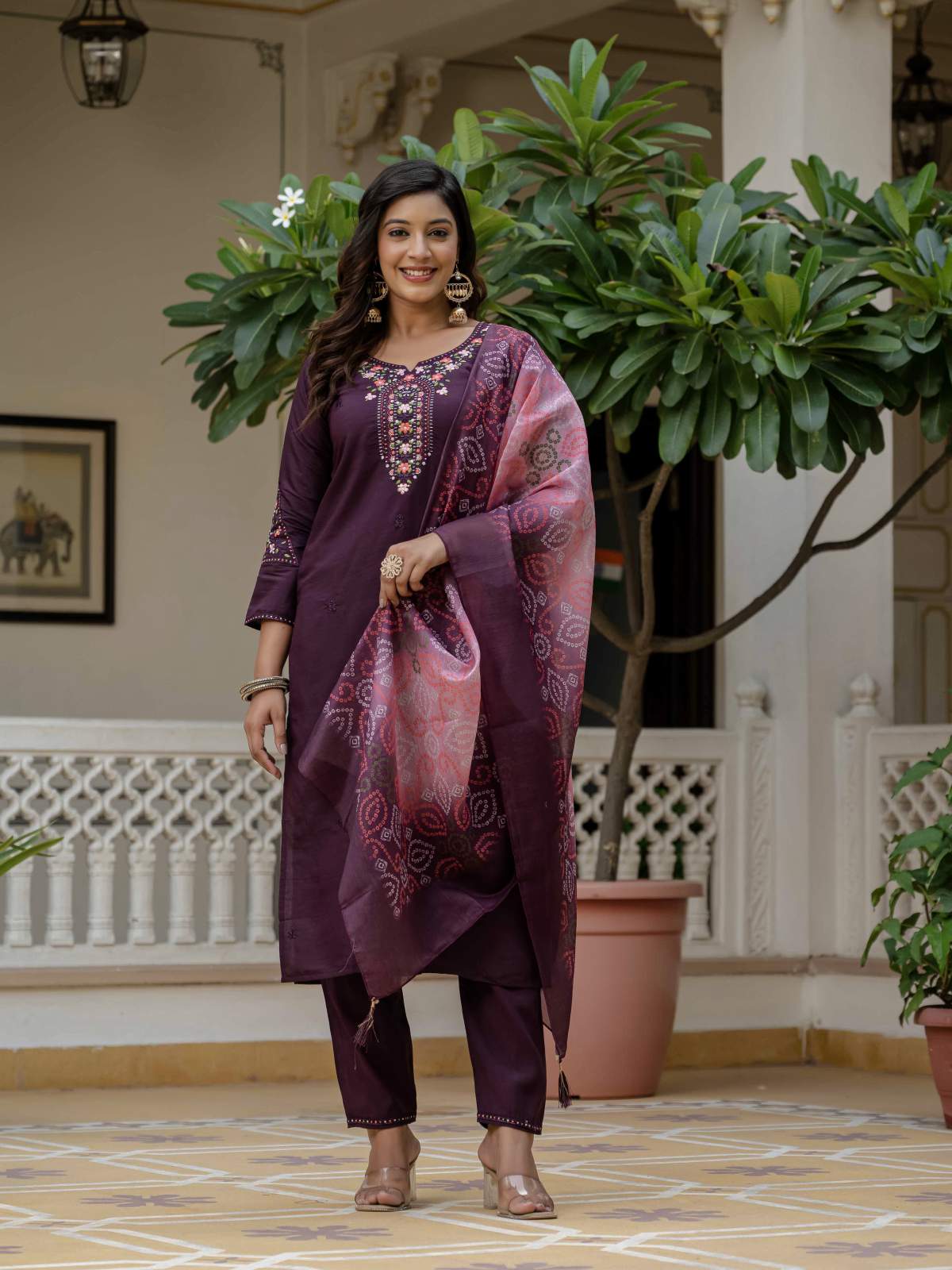 Embroidery Roman Silk With Cotton Lining Kurta Set
