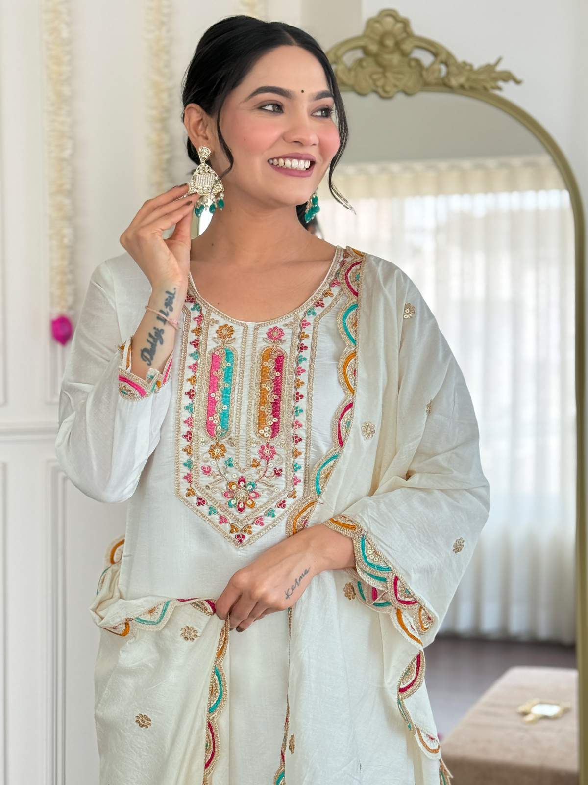 Embroidery Viscose Chanderi Kurta Set