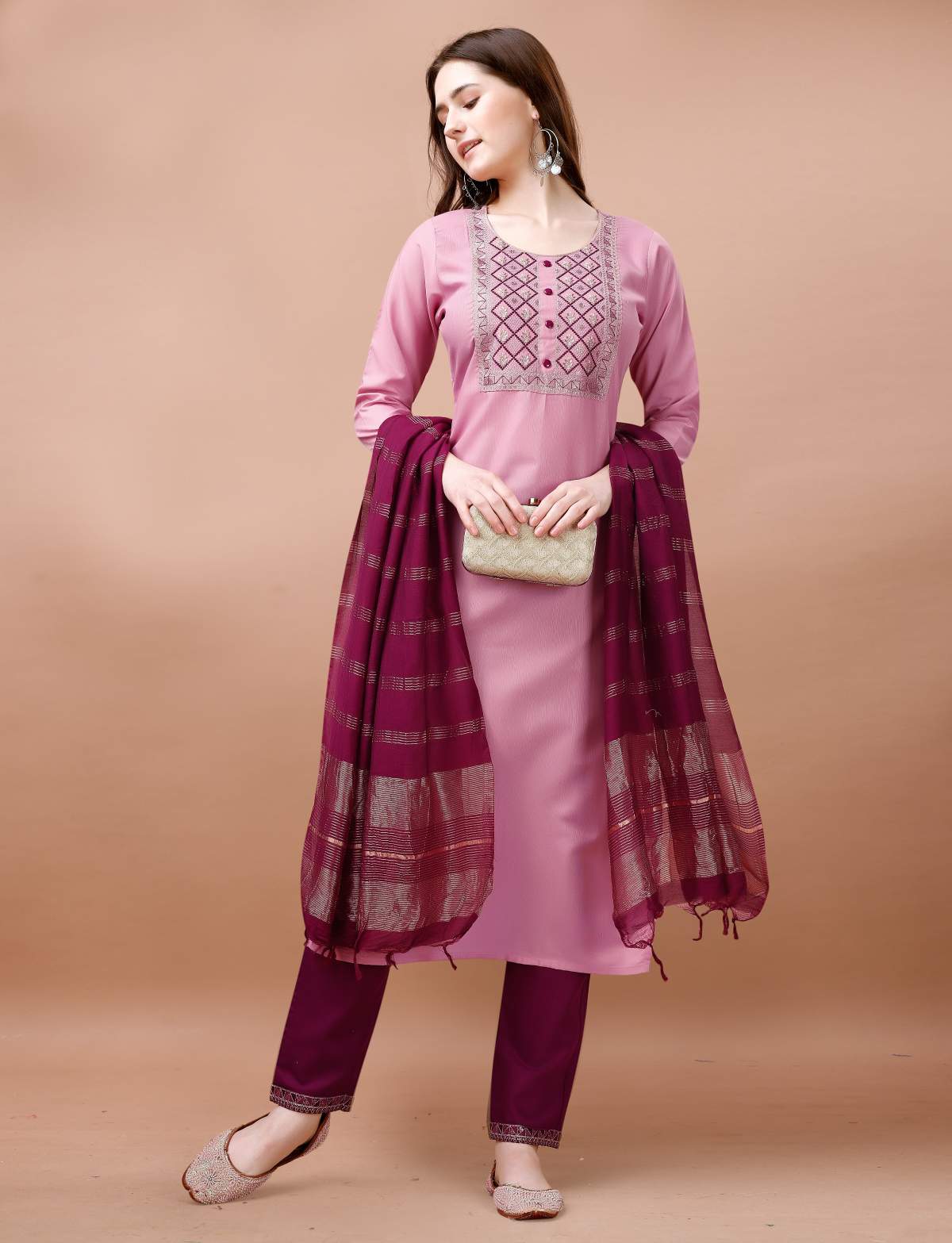 Embroidery Cotton Blend Kurta Set