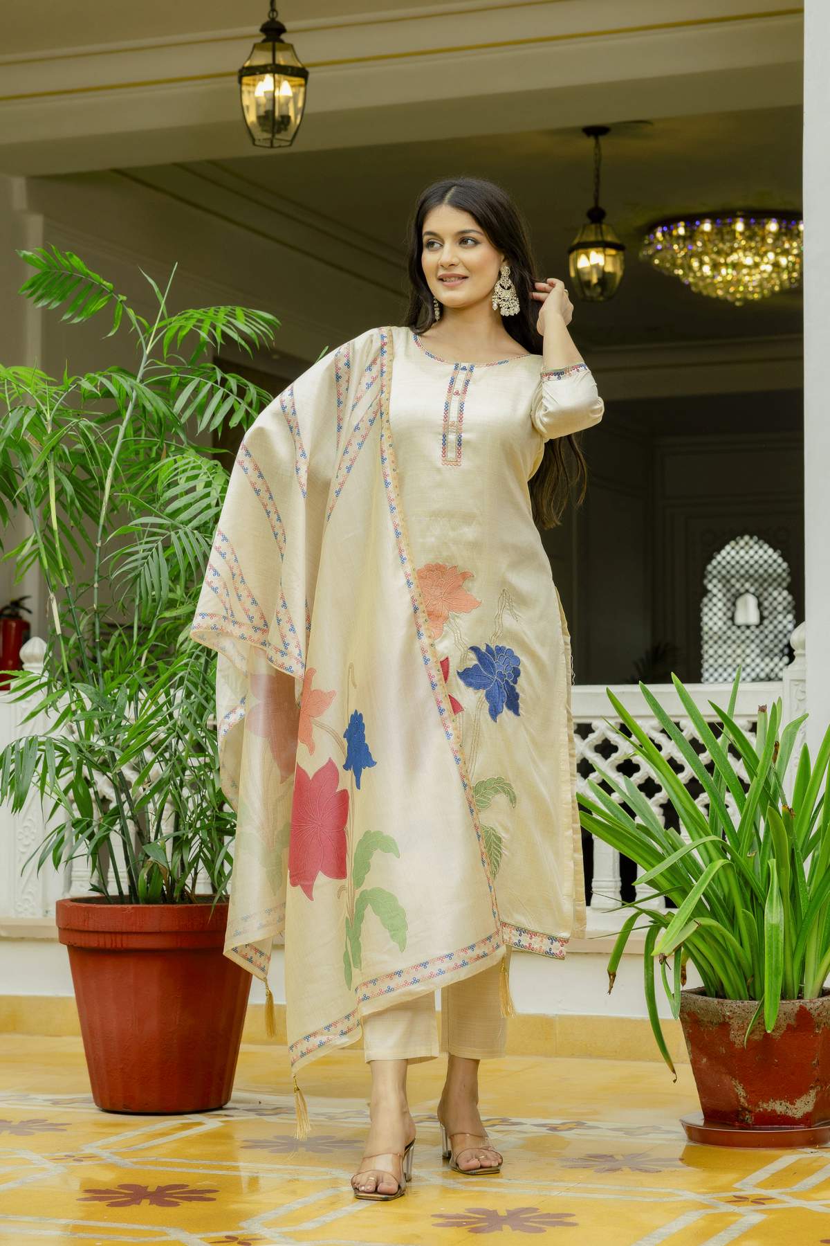 Embroidared Beads Viscose Assam Silk Kurta Set