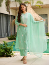 Mint Green Chikankari, Thread Cotton Kurta Set with Dupatta