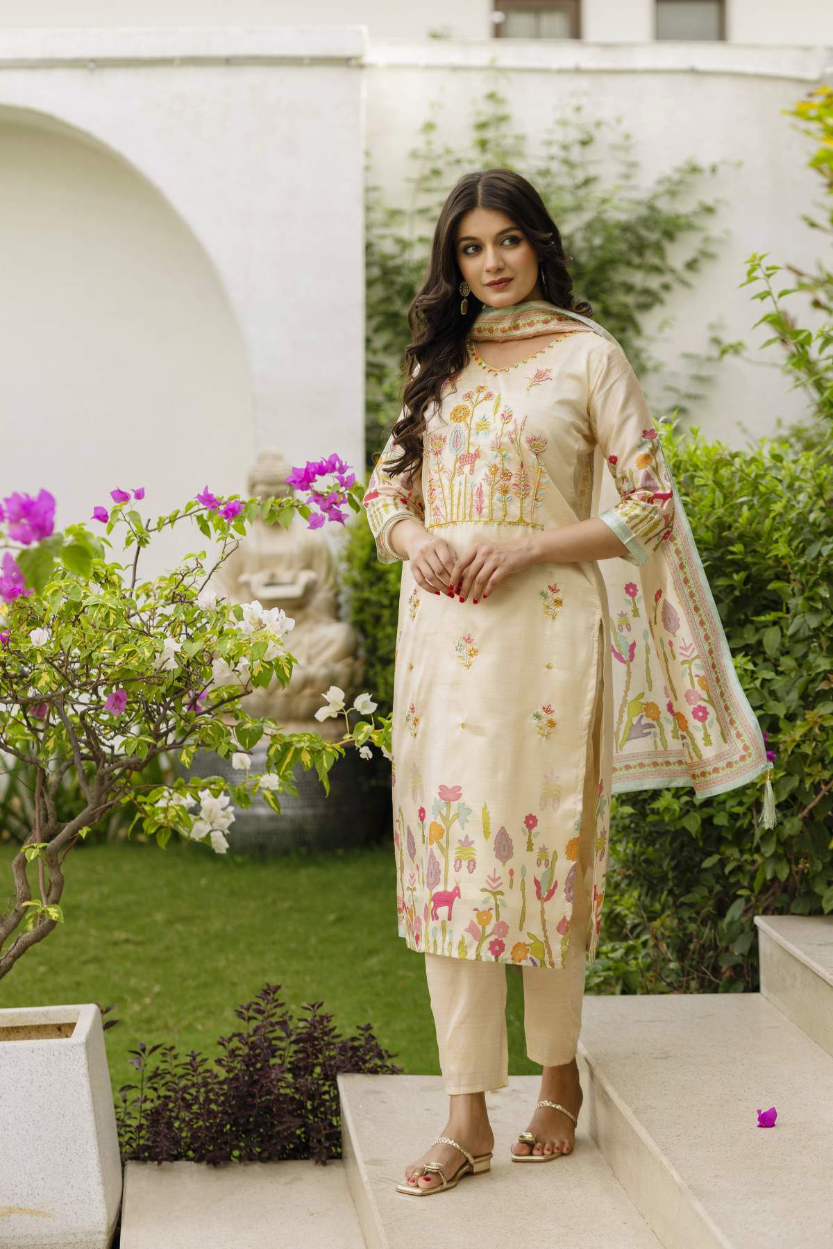 Embroidared Beads Viscose Assam Silk Kurta Set