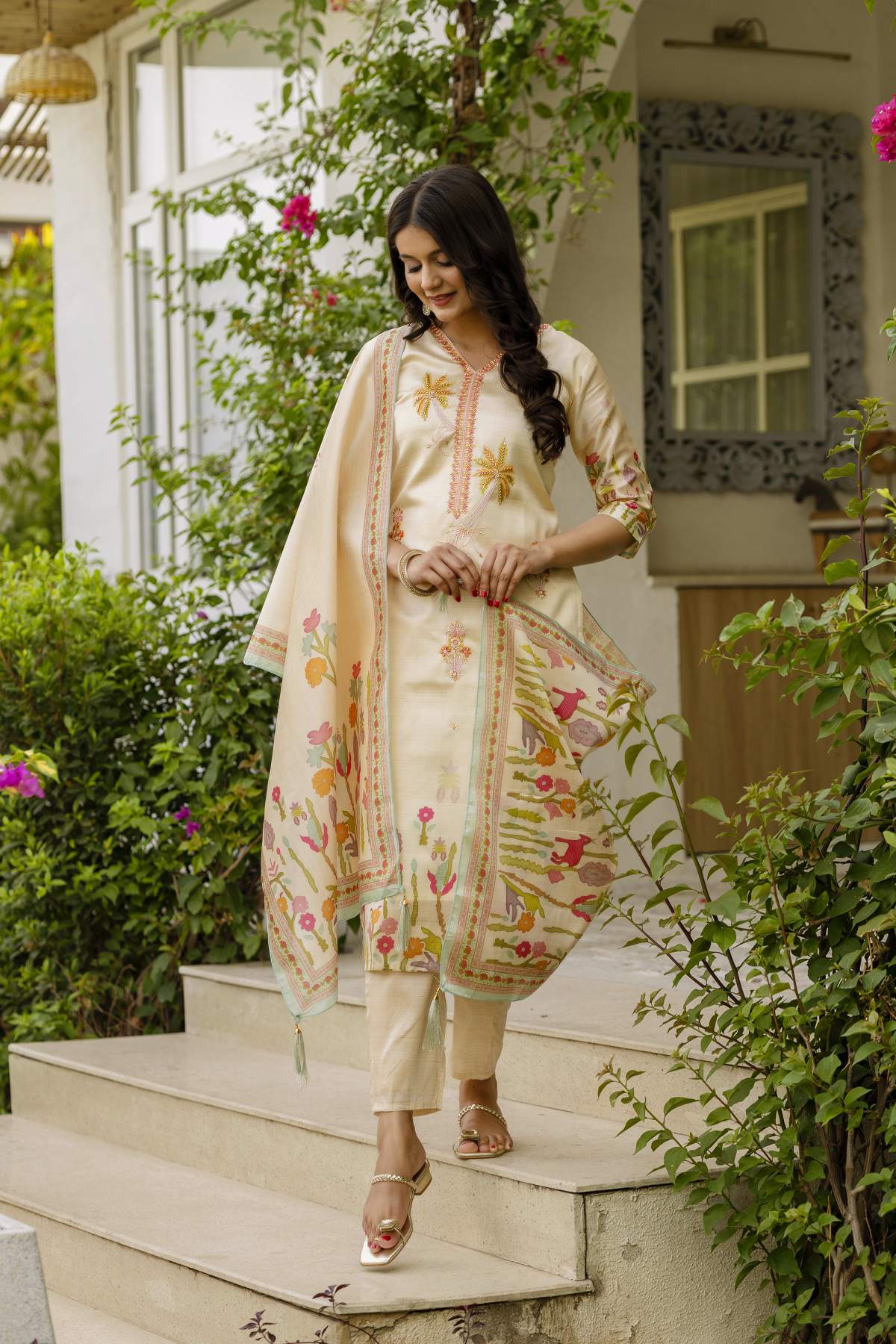 Embroidared Beads Viscose Assam Silk Kurta Set