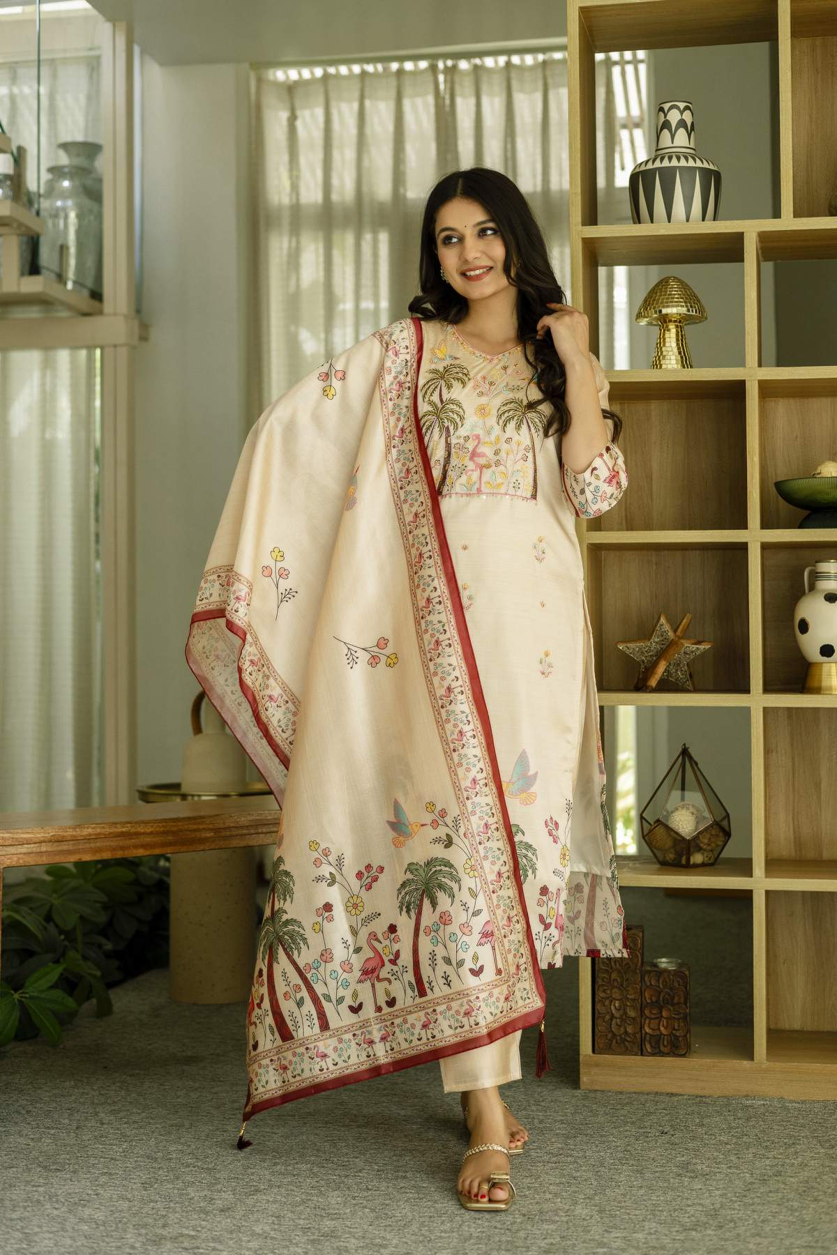Embroidared Beads Viscose Assam Silk Kurta Set