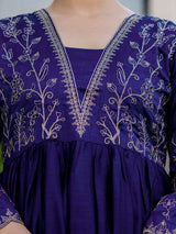 Blue Embroidery Vichitra Silk Kurta Set