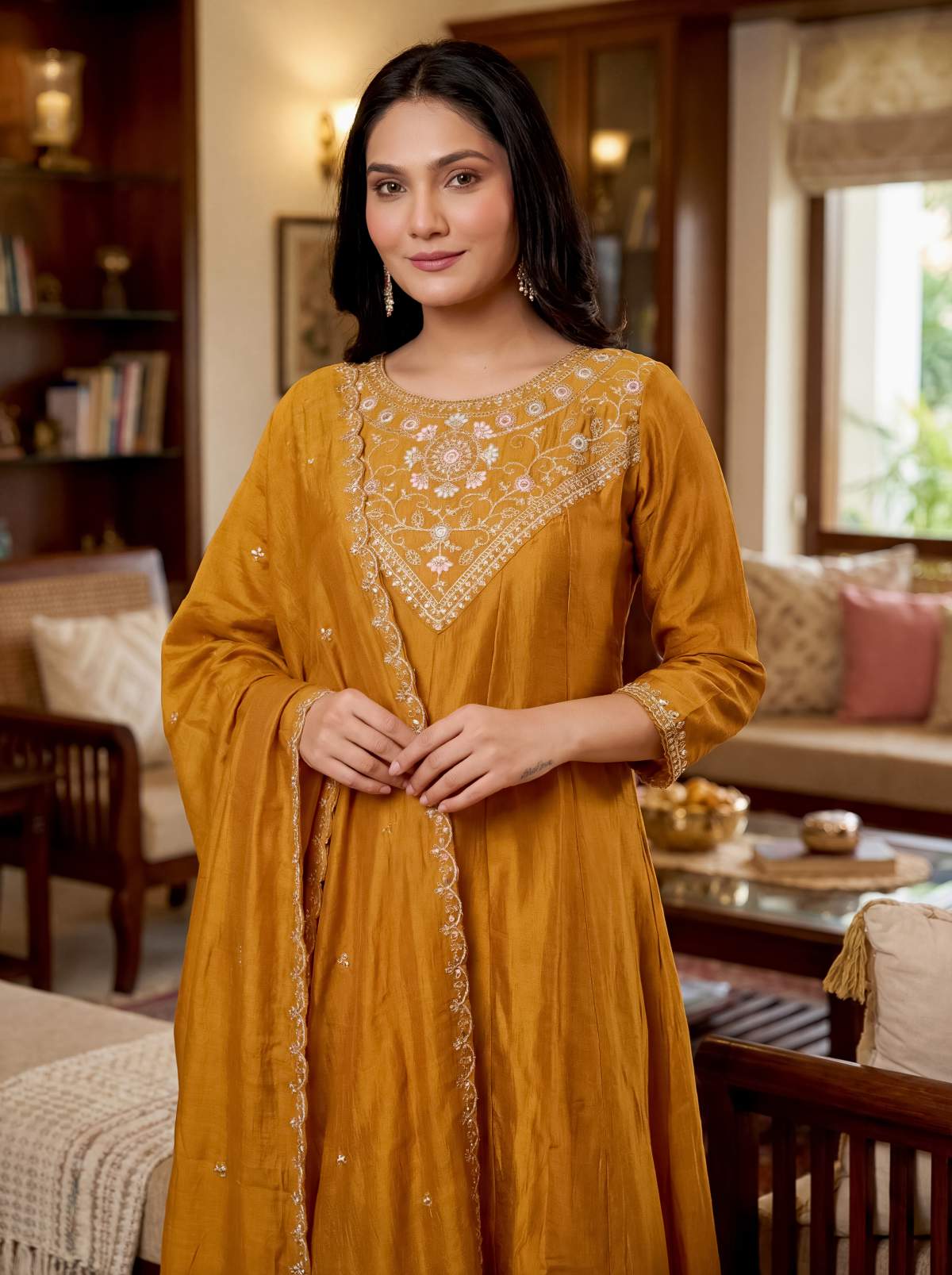 Embroidared Vichitra Silk Kurta Set