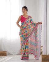 Vibrant Multicolor Chinnon Saree with Kutchi Mirror Work