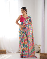 Vibrant Multicolor Chinnon Saree with Kutchi Mirror Work