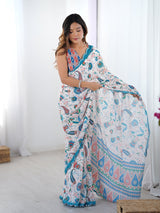 DVS-33 Multicolor Printed Chinnon Saree with Mirror Work
