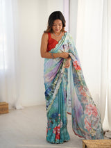 Multicolor Chinnon Saree with Kutchi Mirror Work Border - DVS-45