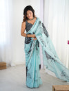 DVS-60 Sky Blue Chinnon Saree with Kutchi Mirror Work