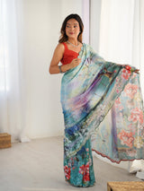 DVS-67 Multicolor Chinnon Saree with Kutchi Mirror Border