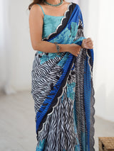 DVS-73 Multicolor Chinnon Saree with Kutchi Mirror Lace