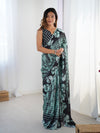 DVS-78 Black & Teal Chinnon Saree with Kutchi Mirror Lace Border
