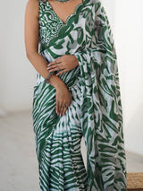 DVS-78 Black & Teal Chinnon Saree with Kutchi Mirror Lace Border