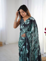 DVS-78 Black & Teal Chinnon Saree with Kutchi Mirror Lace Border