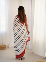DVS-80 Multicolor Striped Chinnon Saree with Mirror Work