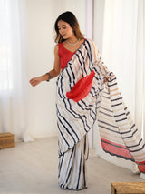 DVS-80 Multicolor Striped Chinnon Saree with Mirror Work