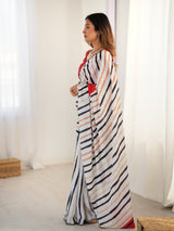 DVS-80 Multicolor Striped Chinnon Saree with Mirror Work