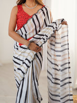 DVS-80 Multicolor Striped Chinnon Saree with Mirror Work