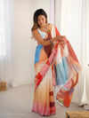 Multicolor Heavy Chinnon Saree with Kutchi Mirror Lace Border