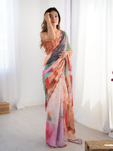 Multicolor Heavy Chinnon Saree with Kutchi Mirror Work Border