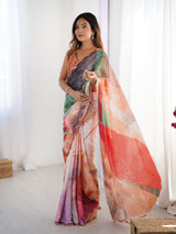Multicolor Heavy Chinnon Saree with Kutchi Mirror Work Border