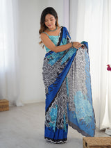 Multicolor Heavy Chinnon Saree with Kutchi Mirror Lace Border