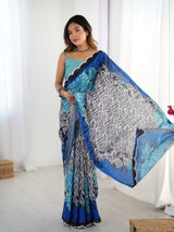 Multicolor Heavy Chinnon Saree with Kutchi Mirror Lace Border
