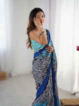 Multicolor Heavy Chinnon Saree with Kutchi Mirror Lace Border