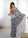 Black & White Chinnon Zebra Print Saree with Kutchi Mirror Work
