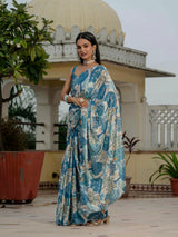 Multicolor Chinnon Ready-to-Wear Saree with Kutchi Mirror Work
